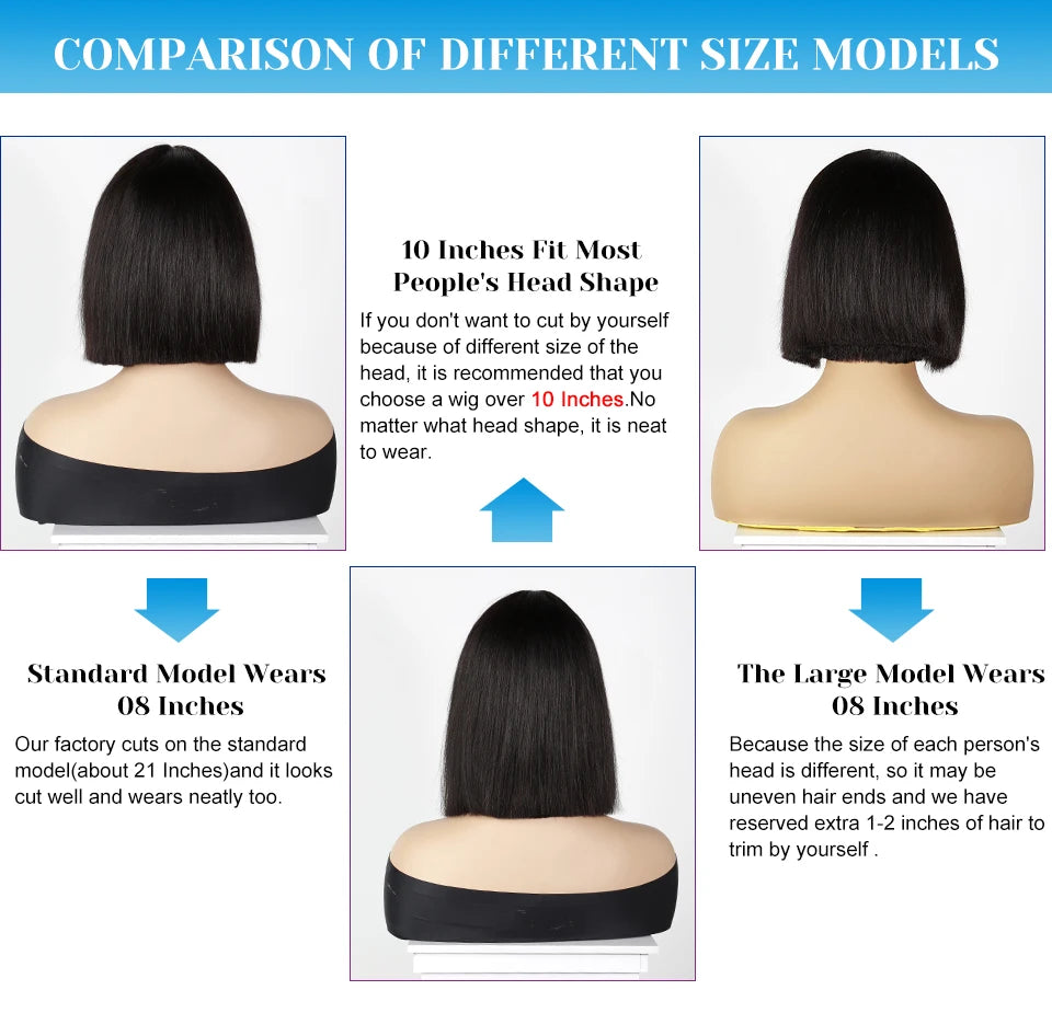 Brazilian Human Hair Wig with Bangs Remy Straight Hair Bob Wigs Full Machine Made Wig for Women 8-16 Inches No Lace Bob Wigs