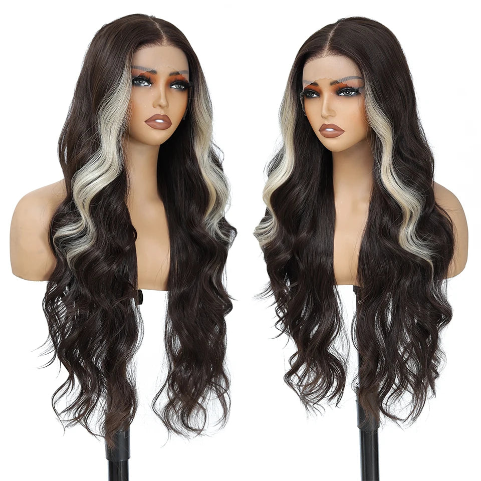 Blonde Synthetic 13*4 Lace Frontal Wigs For Women 30" inch ear to ear glueless wig Body Wave Lace Wig Highlight Cosplay Wigs
