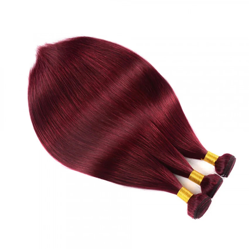 99J Burgundy Hair Bundles With Lace Frontal Wine Red Straight Human Hair 3 Bundles With 13×4  Lace Frontal with Baby Hair 12A