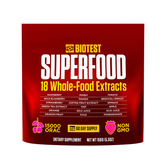 Biotest Superfood Powder Blend of 18 Whole Food Berries Fruits and Vegetables - Healthy Polyphenols Antioxidants Vitamins Minerals - 60 Day Supply - 150 g