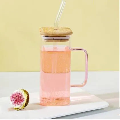 400ml Square Glass Mug With Lid and Straw Breakfast Milk Cup Microwave Safe Transparent Party Beer Coffee Mug Drinkware