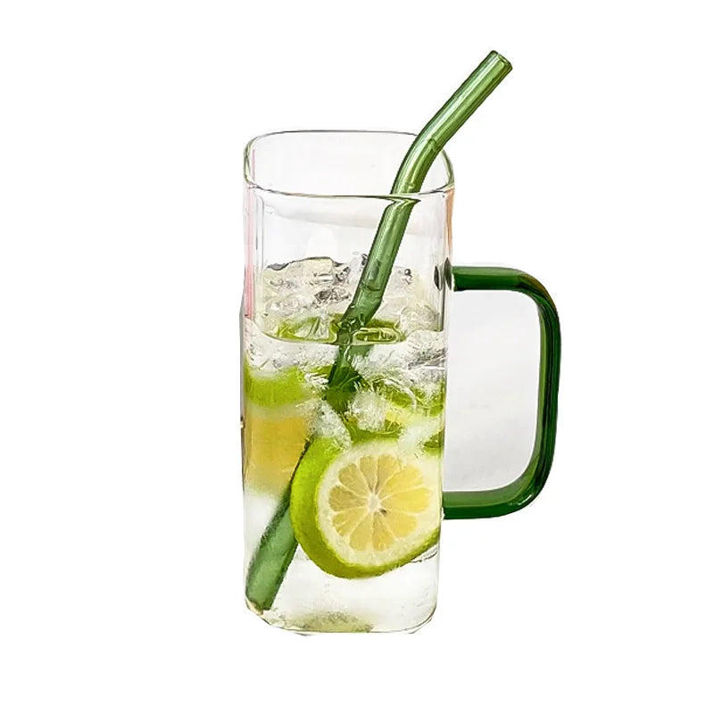 400ml Square Glass Mug With Lid and Straw Breakfast Milk Cup Microwave Safe Transparent Party Beer Coffee Mug Drinkware