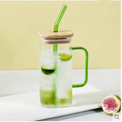 400ml Square Glass Mug With Lid and Straw Breakfast Milk Cup Microwave Safe Transparent Party Beer Coffee Mug Drinkware