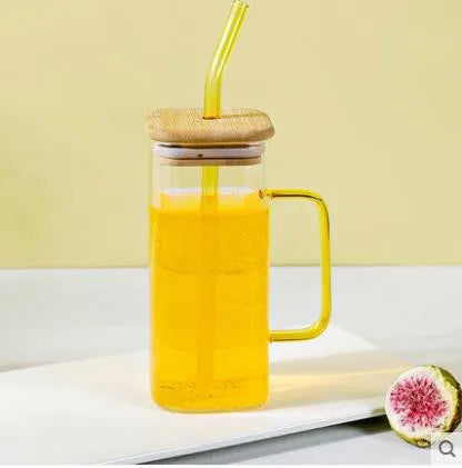 400ml Square Glass Mug With Lid and Straw Breakfast Milk Cup Microwave Safe Transparent Party Beer Coffee Mug Drinkware