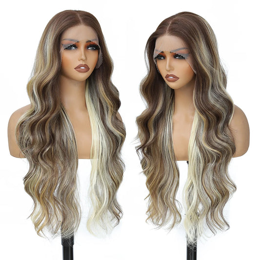 Blonde Synthetic 13*4 Lace Frontal Wigs For Women 30" inch ear to ear glueless wig Body Wave Lace Wig  Highlight Cosplay Wigs