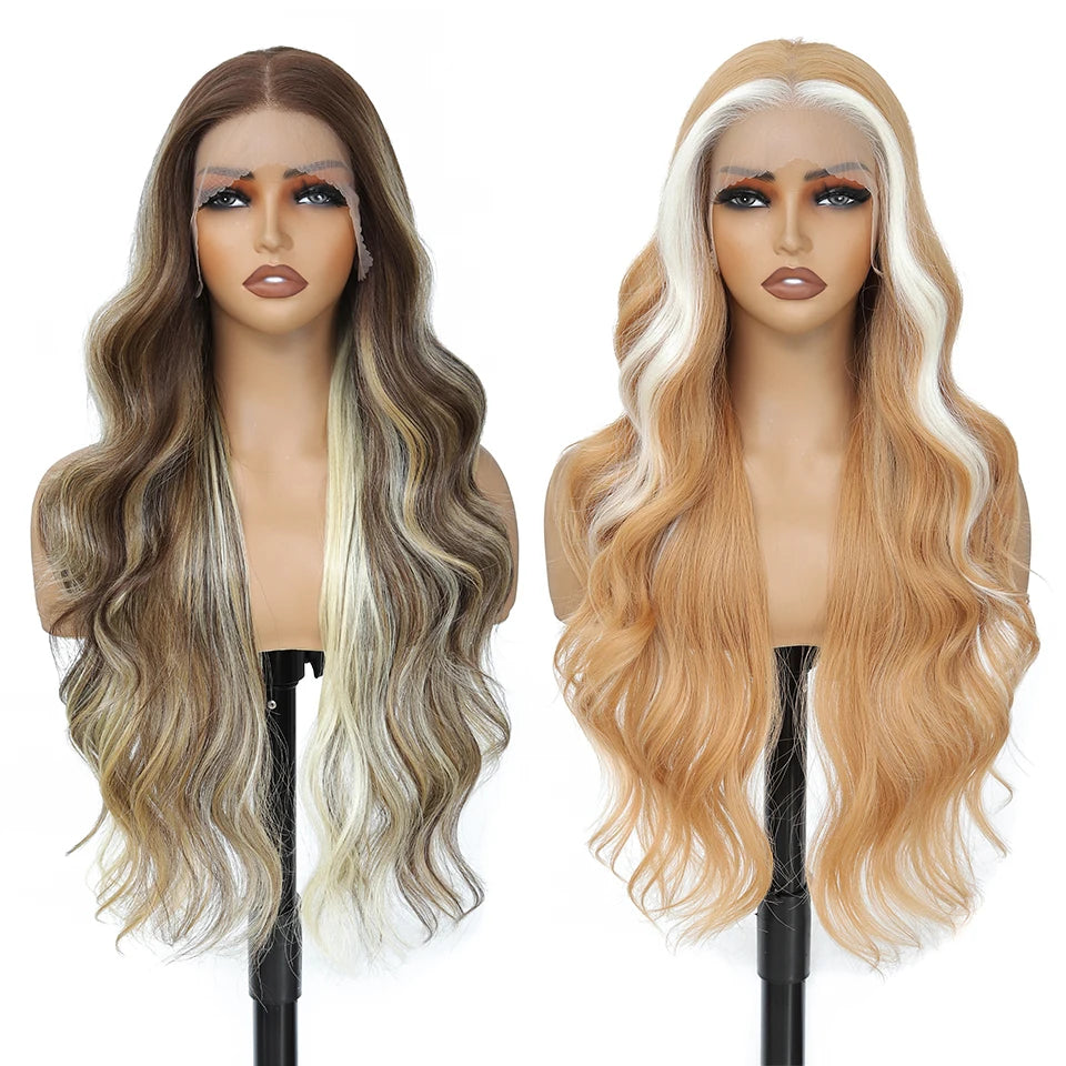 Blonde Synthetic 13*4 Lace Frontal Wigs For Women 30" inch ear to ear glueless wig Body Wave Lace Wig  Highlight Cosplay Wigs